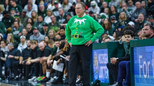 Tom Izzo reacts to a play during a Michigan State basketball game.