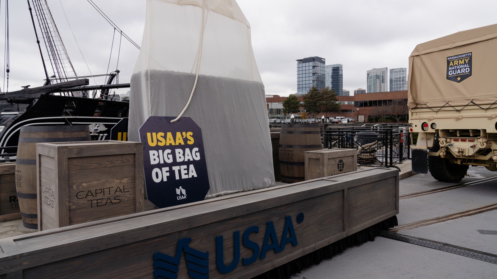 374 pound tea bag for 250th anniversary of Boston Tea Party