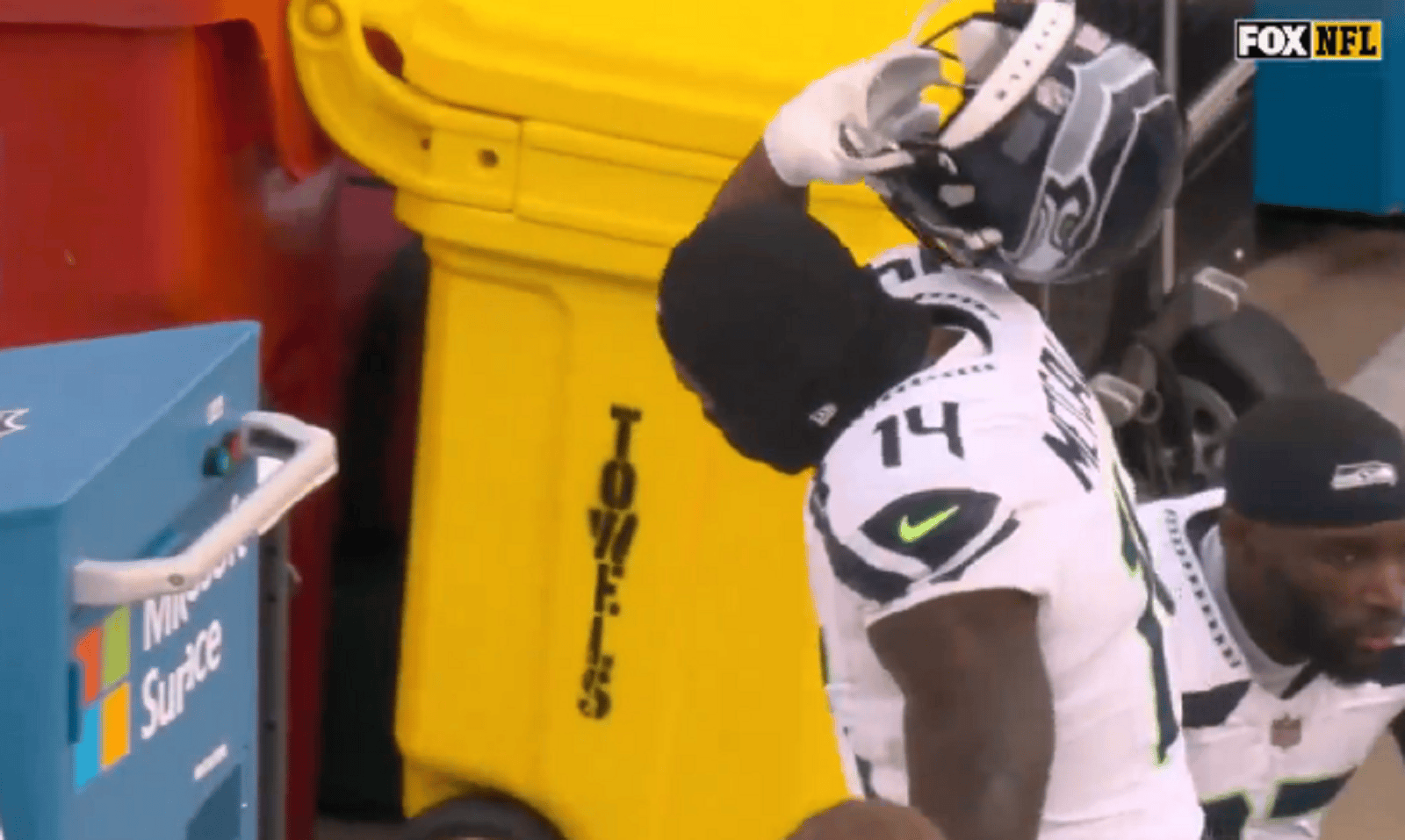 Heated DK Metcalf Slams Helmet, Breaks Object On Sideline After ...