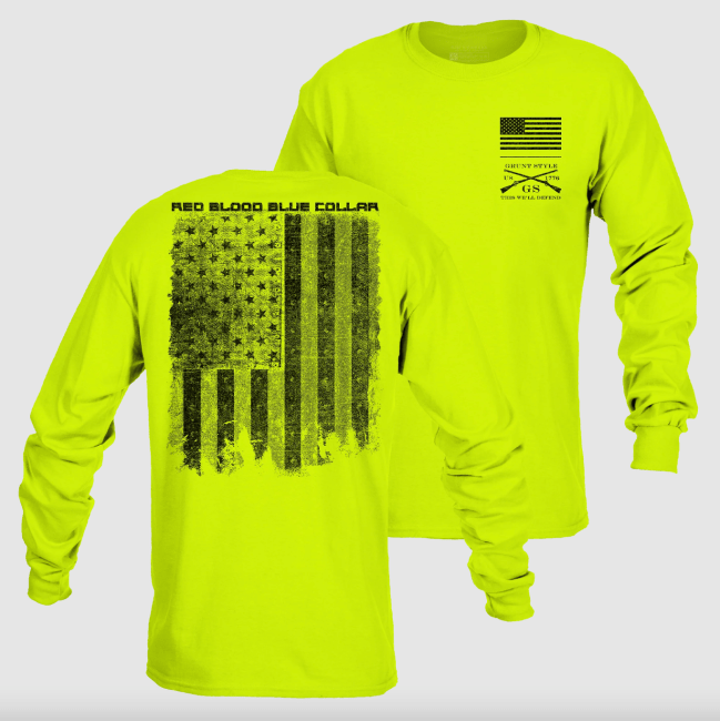 Grunt Style Red Blood Blue Collar Long Sleeve in Safety Green