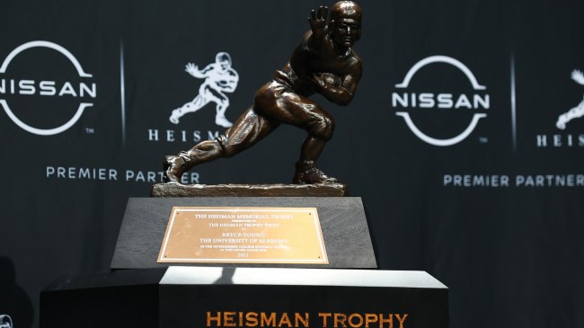 A view of the Heisman trophy at the 2021 awards ceremony.