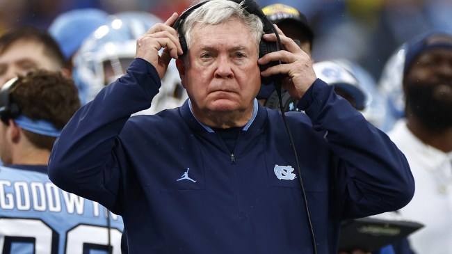 Mack Brown on the sidelines during a North Carolina football game.