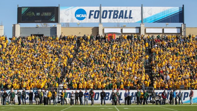 North Dakota State football fans watch on from the stands.