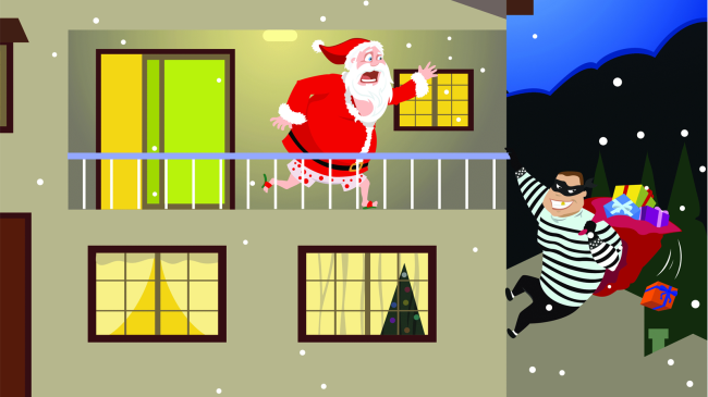 Santa Burglar stealing gifts
