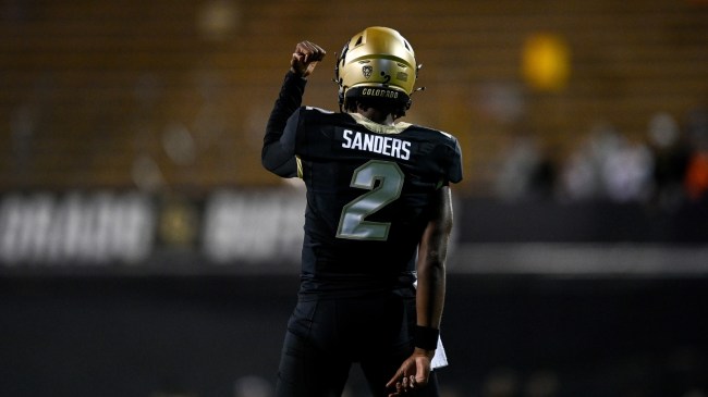 Shedeur Sanders warms up before a game between Colorado and Colorado State.