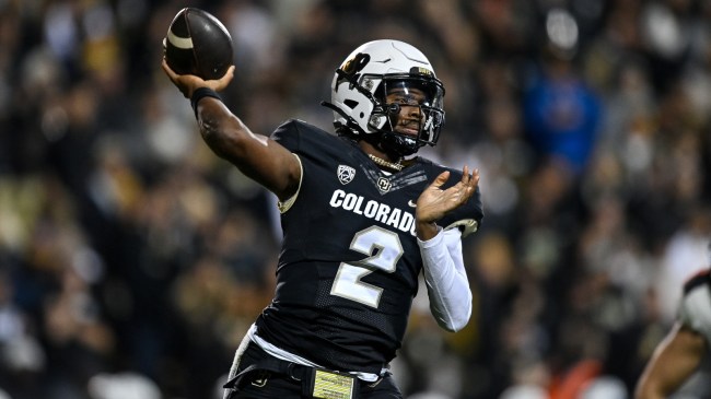 Shedeur Sanders throws a pass for the Colorado Buffaloes.