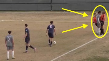College Soccer Ref Takes Hilarious Dive After Getting In Player’s Face During Bizarre Heated Exchange