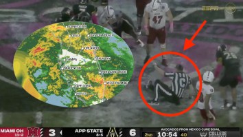 Referee Takes Hilarious Cartoon-Like Tumble As Nasty Weather Causes Mayhem At Bowl Game