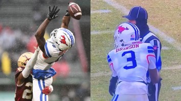SMU Receiver Catches Referee Completely Off-Guard By Rubbing Him Down To Dry Hands In Rain