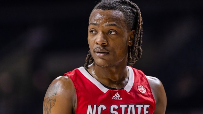 DJ Horne on the court for the NC State basketball team.