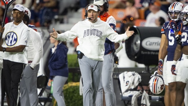 Hugh Freeze reacts to a play on the Auburn sidelines.