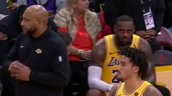 Fed-Up LeBron James Gives Lakers Coach Darvin Ham The Death Stare During Blowout Loss To The Rockets
