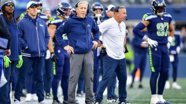 Pete Carroll on the sidelines during a Seattle Seahawks game.