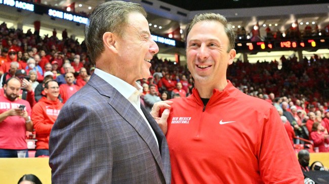 Rick and Richard Pitino on the sidelines before a game between New Mexico and Iona.