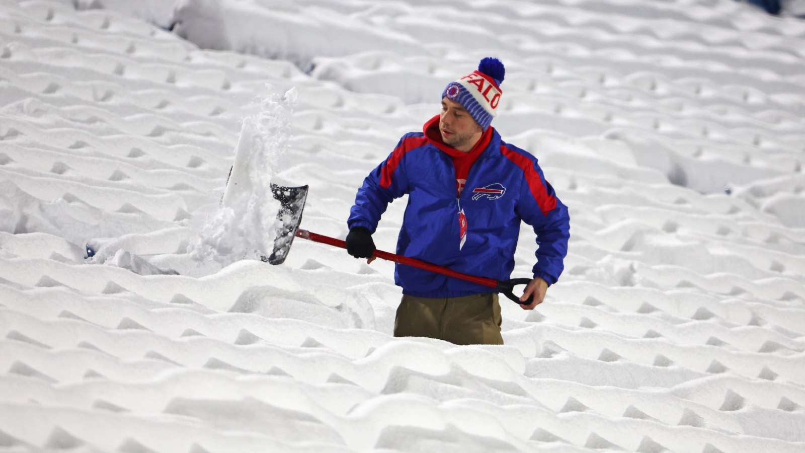 Buffalo Bills fans shoveling snow