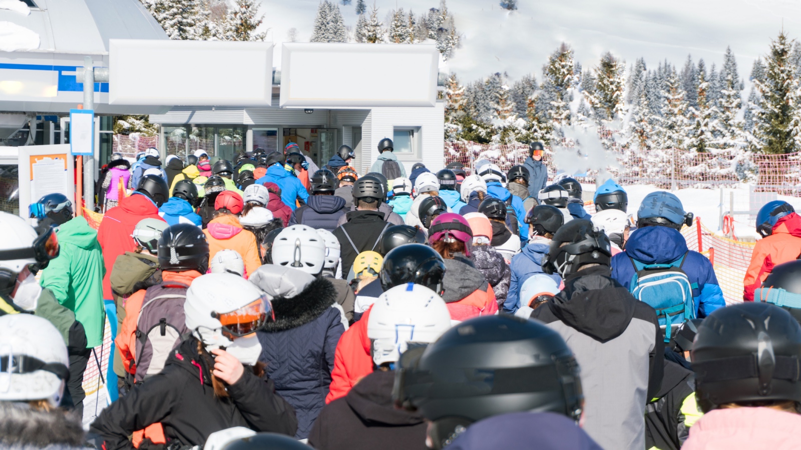 crowded ski lift wait lines