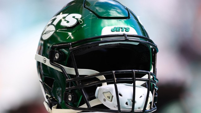 detailed view of a New York Jets helmet