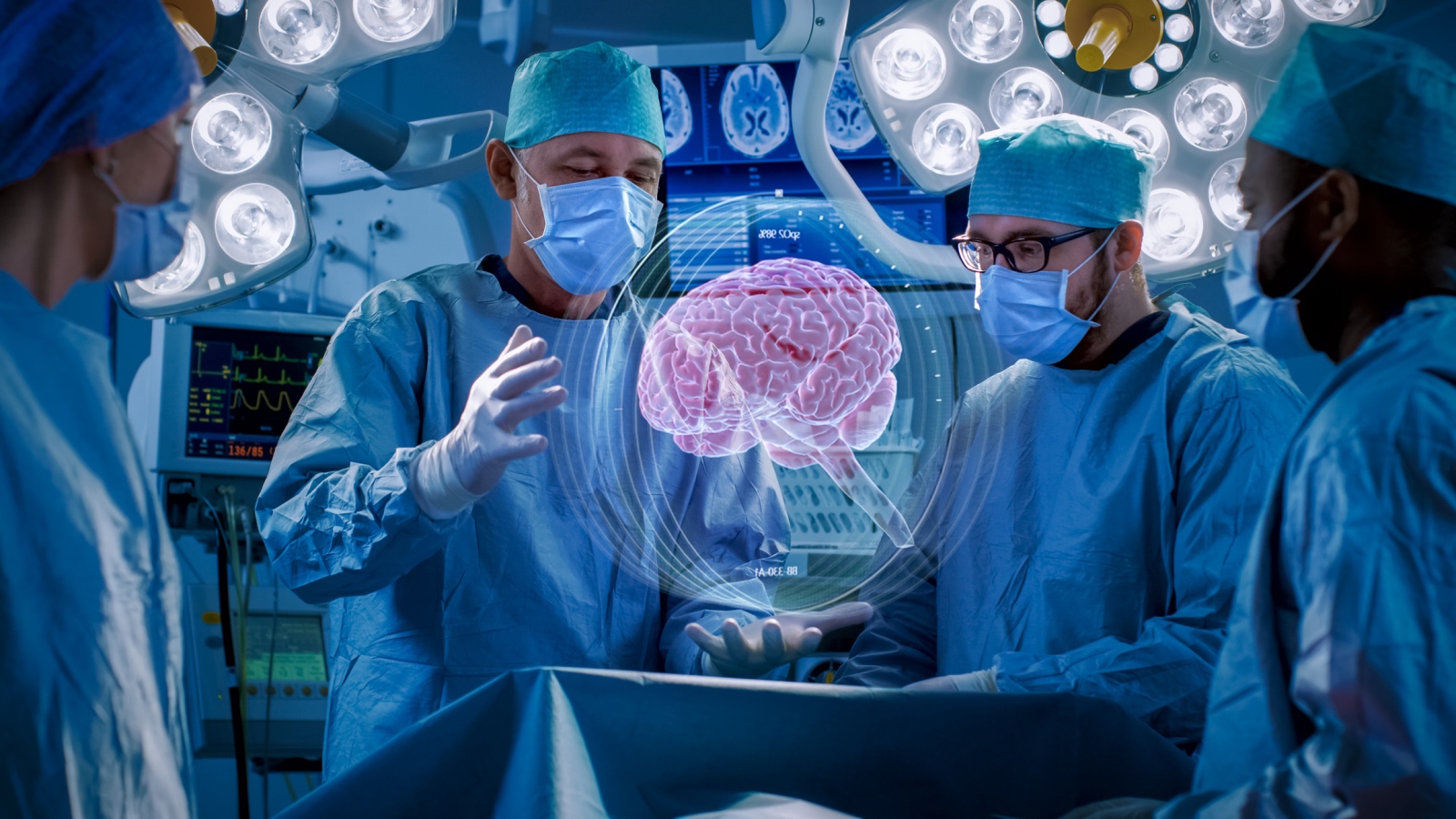 doctors performing brain surgery