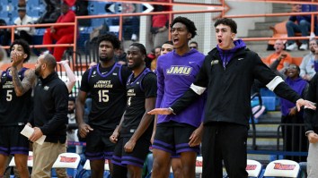 James Madison Basketball Player Kicks Trash Can After Scuffle Breaks Out In Chippy Handshake Line