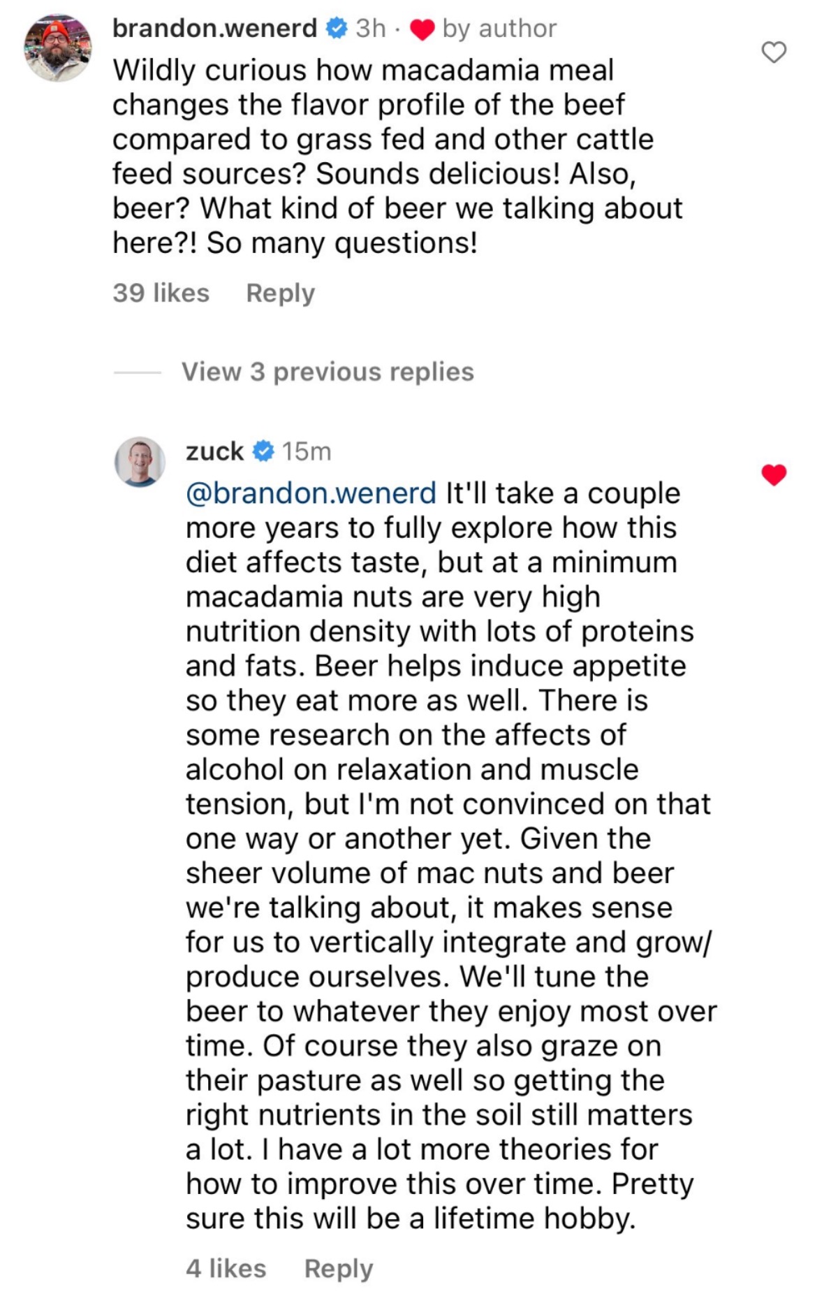 Mark Zuckerberg explains macadamia nut beef
