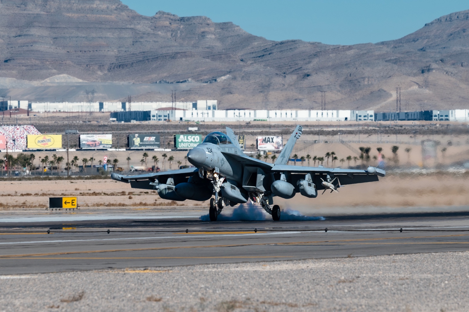 A U.S. Navy EA-18G Growler assigned to Naval Air Station Whidbey Island, Washington, arrives for Red Flag-Nellis