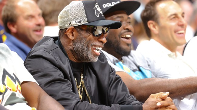 Deion Sanders attends an NBA game between the Lakers and Nuggets.