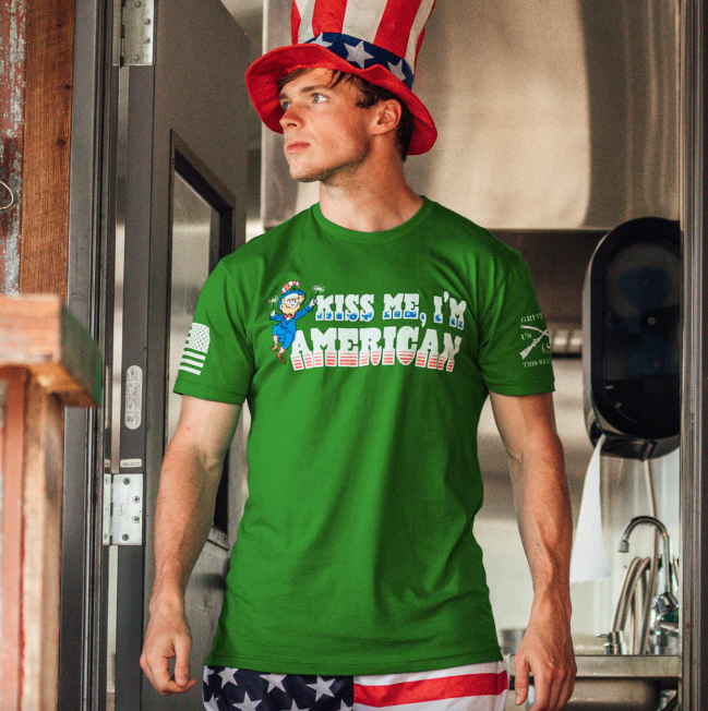 Grunt Style Kiss Me I'm American T-Shirt for St. Patrick's Day