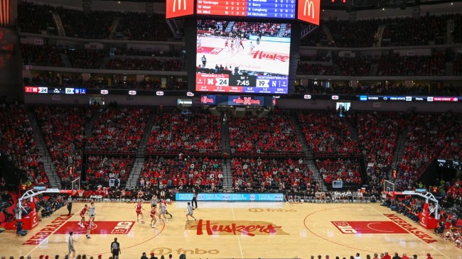 A view of the court during a Nebraska basketball game.