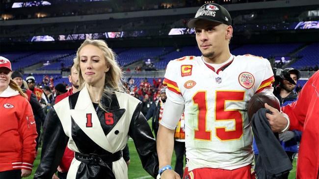 Patrick Mahomes of the Kansas City Chiefs with his wife Brittany