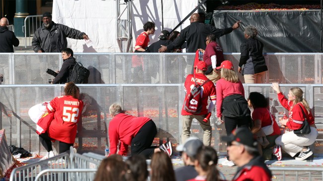 People take cover during shooting at Union Station during Chiefs parade