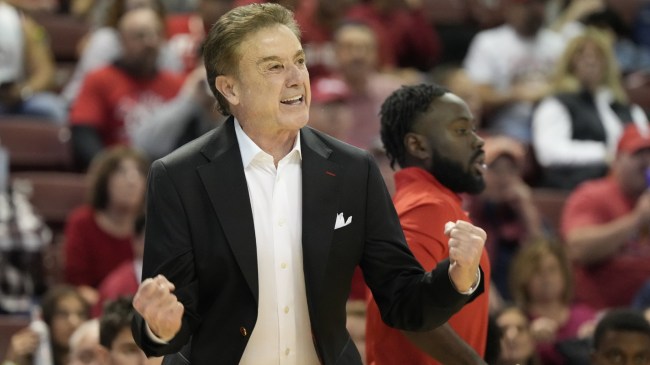 Rick Pitino coaches his St. John's team from the bench.