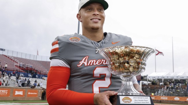 Spencer Rattler poses for a photo at the Senior Bowl.