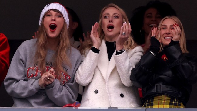 Taylor Swift cheers alongside Brittany Mahomes at a Kansas City Chiefs game.
