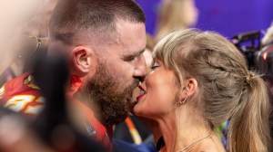 Travis Kelce and Taylor Swift kiss following Super Bowl
