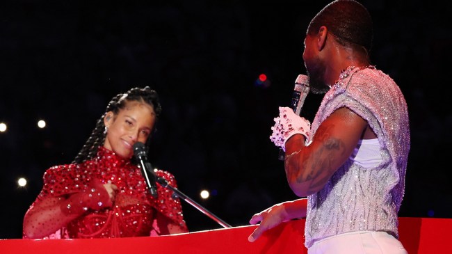 Alicia Keys and Usher perform at the Super Bowl