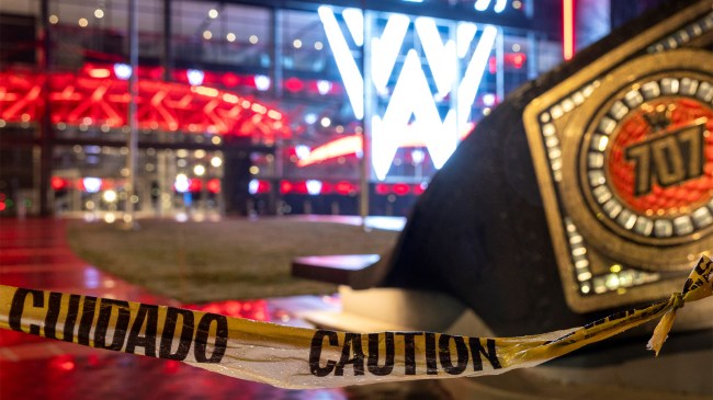 caution tape at WWE wrestling world headquarters