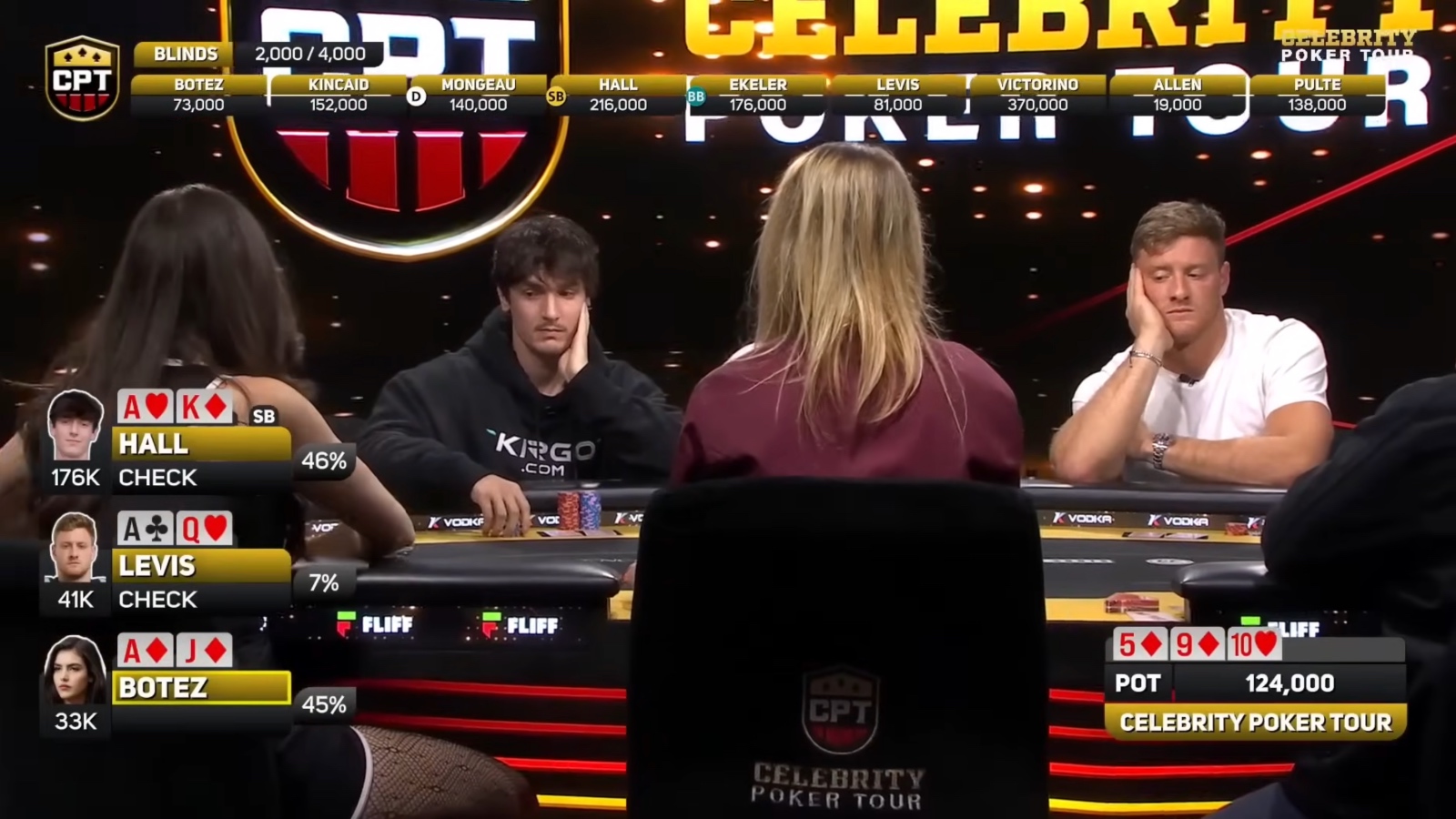 Celebrity Poker Tour Bryce Hall vs Alexandra Botez vs Will Levis hand