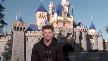 Seemingly Hungover Patrick Mahomes Fields Questions About Taylor Swift/Joe Biden Conspiracies Whilst Sitting In Front Of Disneyland Castle