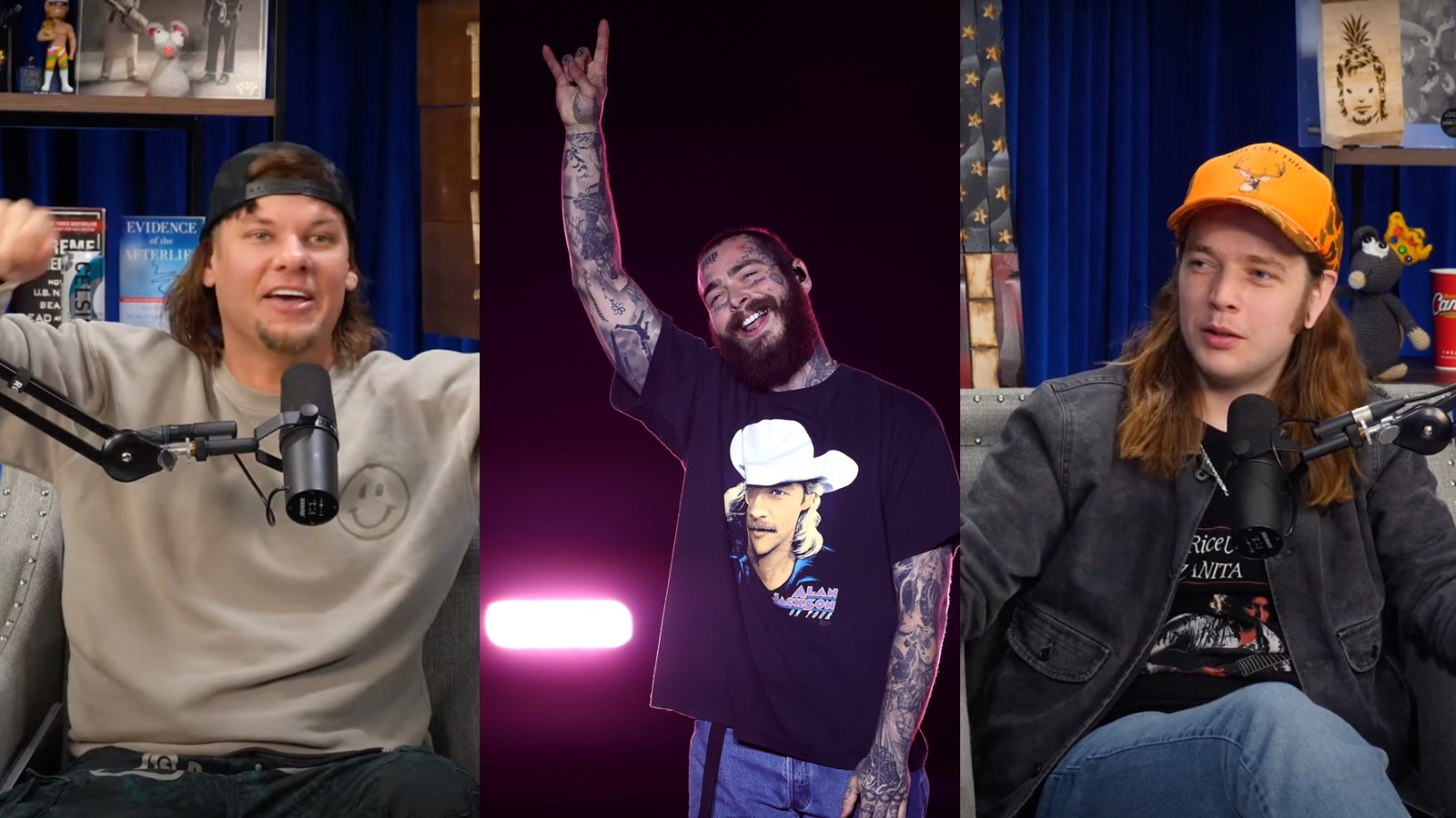 Theo Von, Post Malone, and Billy Strings