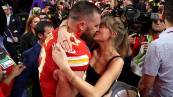 Hot Mic Catches Travis Kelce Gushing To Taylor Swift Following Super Bowl Win