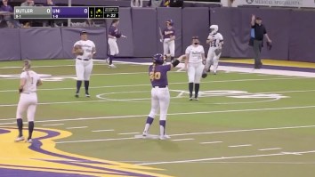 College Softball Game Played Inside Domed Football Stadium Is Strangest-Looking Field In Sports