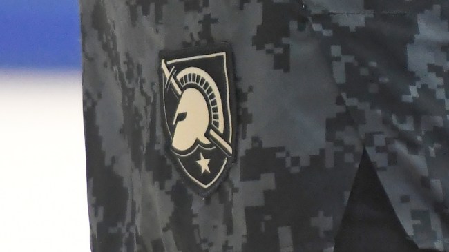 A Black Knights logo on an Army basketball player's shorts.