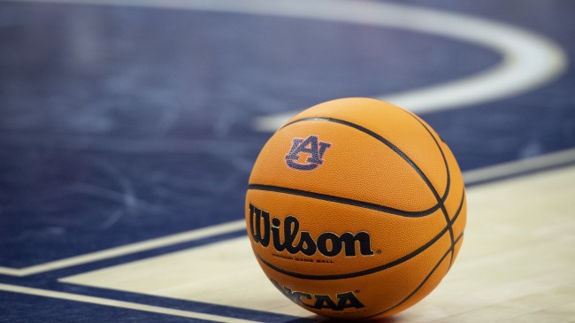 An Auburn logo on a basketball.