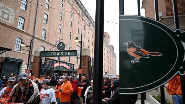 Fans walk into Camden Yards on Opening Day.