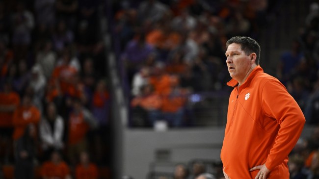 Brad Brownell on the sidelines during a Clemson basketball game.
