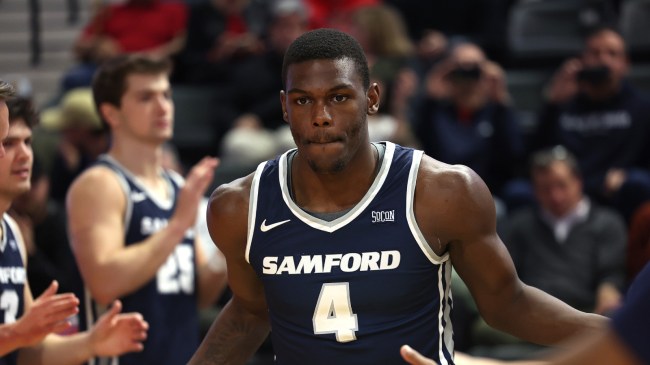 Samford forward Jermaine Marshall is introduced before a game.