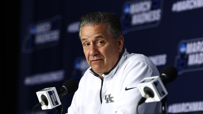 John Calipari speaks to the media.