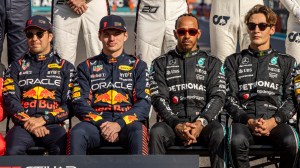 Sergio Perez, Max Verstappen, Lewis Hamilton and Georgia Russell at Formula 1 Bahrain Grand Prix