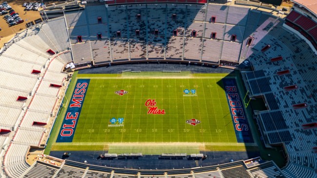 An aerial view of Vaught Hemingway Stadium in Oxford, MS.