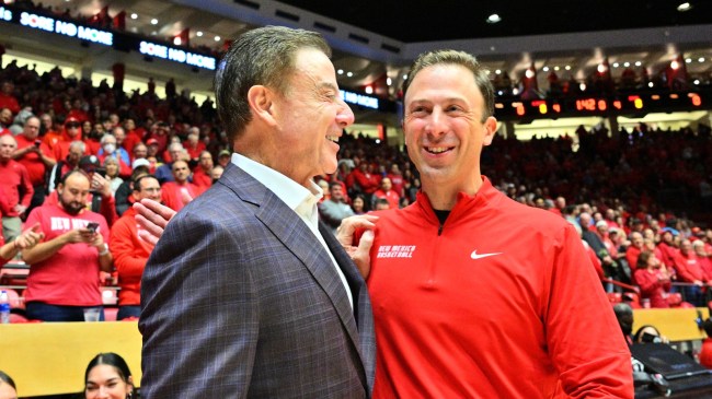 Richard and Rick Pitino on the sidelines before a game between Iona and New Mexico.